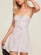 Choies White Stripe Lace Up Front Spaghetti Strap Mini Dress