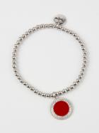 Choies Red Stone And Crystal Embellished Pendant Chain Bracelet
