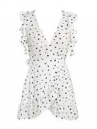 Choies White V Neck Polka Dot Ruffle Wrap Dress