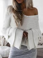 Choies White V-neck Layered Flare Sleeve Chic Women Knit Sweater