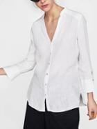 Choies White Button Placket Long Sleeve Shirt