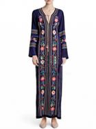Choies Dark Blue V-neck Embroidery Detail Thigh Split Side Maxi Dress