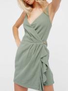 Choies Green Wrap V-neck Ruffle Detail Ruched Spaghetti Strap Mini Dress