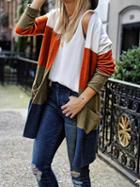 Choies Multicolor Cotton Pocket Detail Long Sleeve Women Cardigan