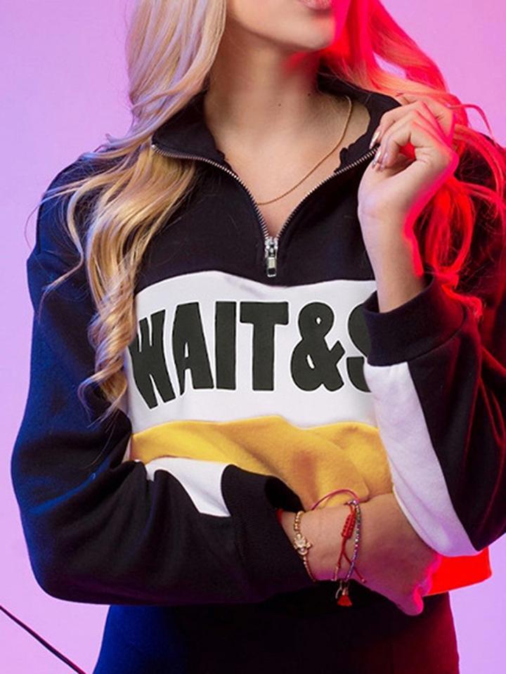 Choies Multicolor Cotton Letter Print Chic Women Crop Sweatshirt