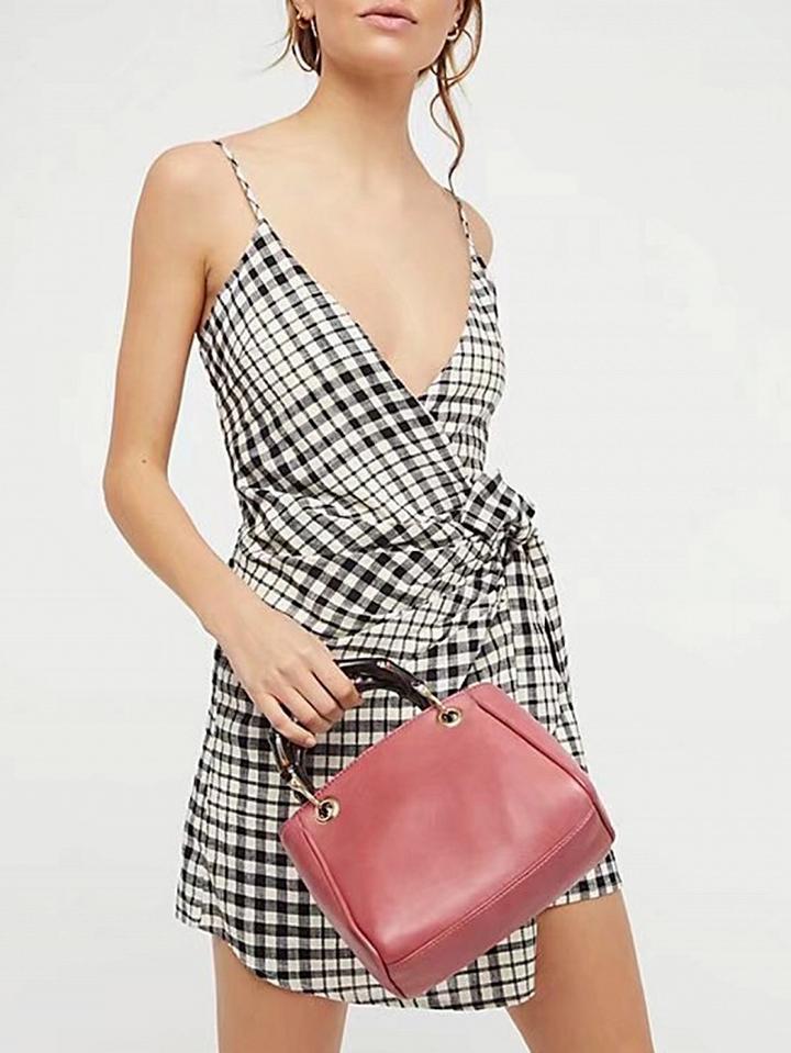 Choies Black Plaid Spaghetti Strap Plunge Tie Waist Mini Dress