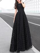 Choies Black Sheer Plaid Sleeveless Organza Beach Maxi Dress