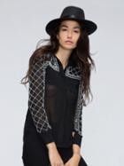 Choies Black Jeweled Geo Pattern Detail Button Front Blouse