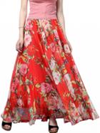 Choies Red High Waist Floral Print Maxi Skirt