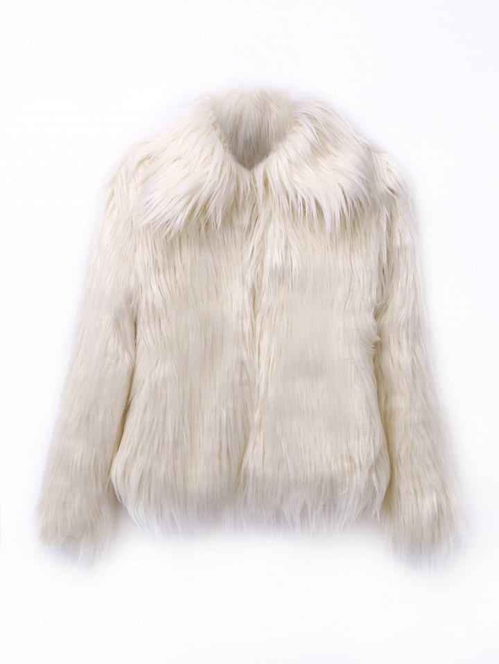 Choies Cream Vintage Style Faux Fur Coat