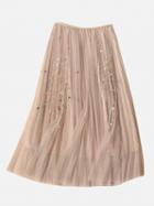 Choies Beige High Waist Star Sequin Overlay Mesh Pleated Skirt