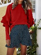 Choies Burgundy Layered Ruffle Trim Long Sleeve Chic Women Knit Sweater