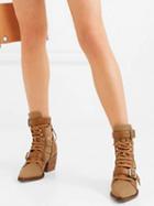 Choies Khaki Leather Lace Up Detail Pointed Ankle Boots