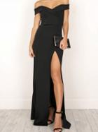 Choies Black Off Shoulder Folded Sweetheart Split Maxi Dress