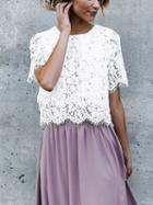 Choies White Crew Neck Lace Blouse