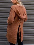 Choies Brown Pocket Lace Up Back Long Sleeve Hooded Knit Cardigan