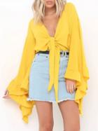 Choies Yellow Knot Front Extreme Ruffle Sleeve Blouse