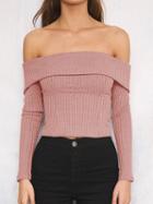 Choies Pink Off Shoulder Long Sleeve Knit Sweater