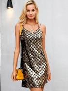 Choies Golden V-neck Spaghetti Strap Sequin Mini Dress