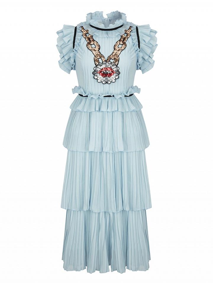 Choies Blue Lip Sequin Ruched Detail Layered Dress