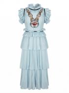 Choies Blue Lip Sequin Ruched Detail Layered Dress