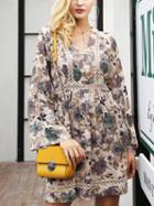 Choies Polychrome V-neck Floral Print Cut Out Detail Mini Dress