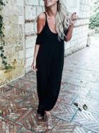 Choies Black Spaghetti Strap Thigh Split Side Maxi Dress