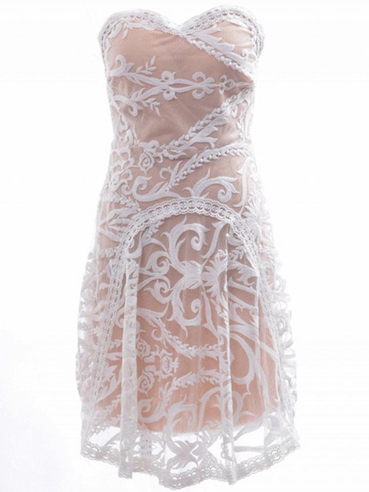 Choies White Bandeau Embroidery Lace Overlay Dress