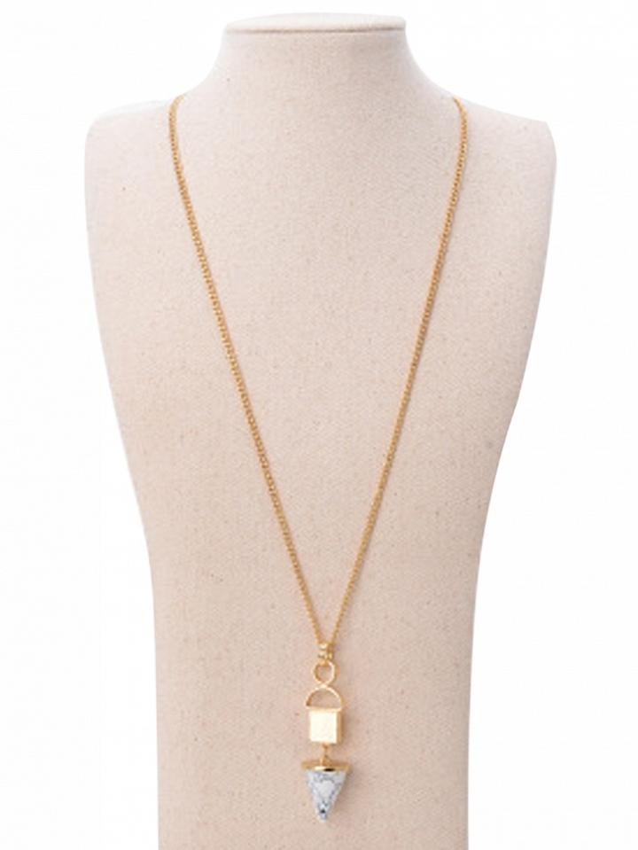 Choies Golden Cone Stone Pendant Chain Necklace