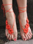 Choies Orange Floral Crochet Toe Ring Barefoot Sandals