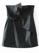 Choies Black High Waist Asymmetric Trim Leather Look Mini Skirt