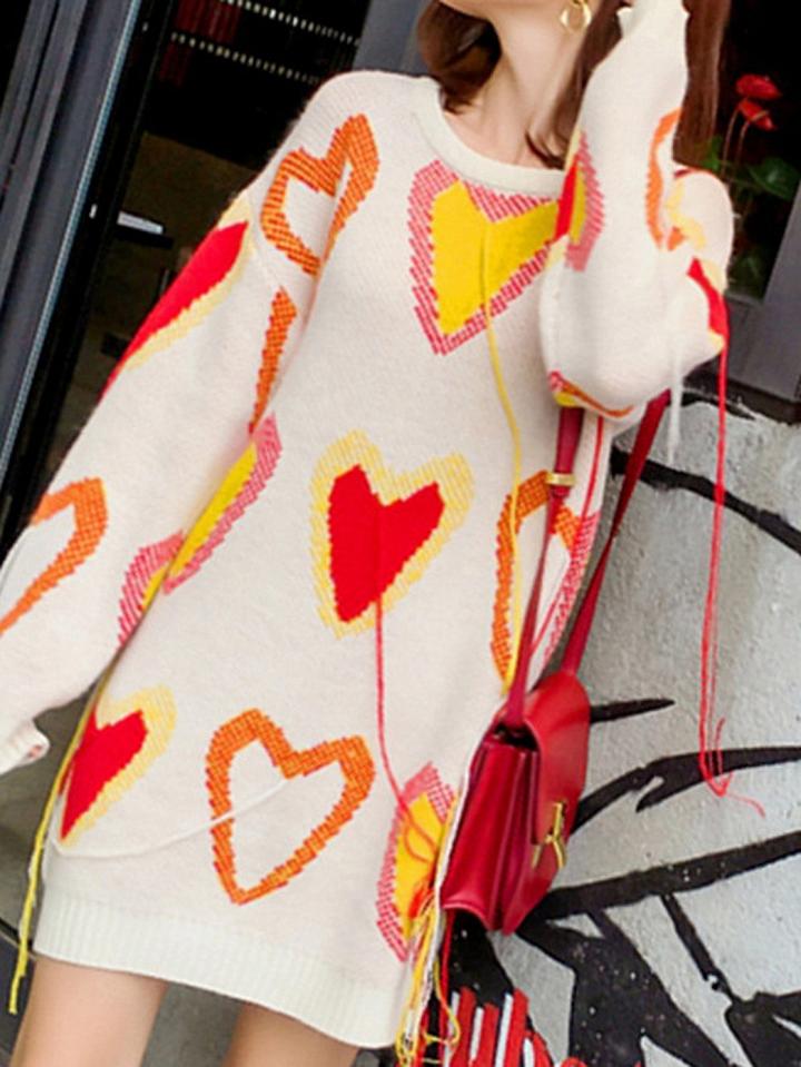 Choies Color Black Heart Pattern Tassel Trim Longline Knit Sweater