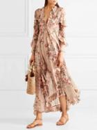 Choies Multicolor V-neck Floral Ruffle Long Sleeve Maxi Dress