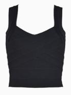 Choies Elastic Bodycon Crop Top With Shoulder Straps In Black