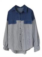 Choies Black Stripe Denim Panel Long Sleeve Shirt