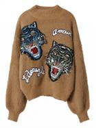 Choies Camel Tiger Sequin Knit Sweater