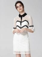 Choies White Pointed Collar Tie Front Sheer Top Bodycon Lace Dress