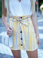 Choies Yellow Stripe High Waist Button Placket Front Chic Women Mini Skirt