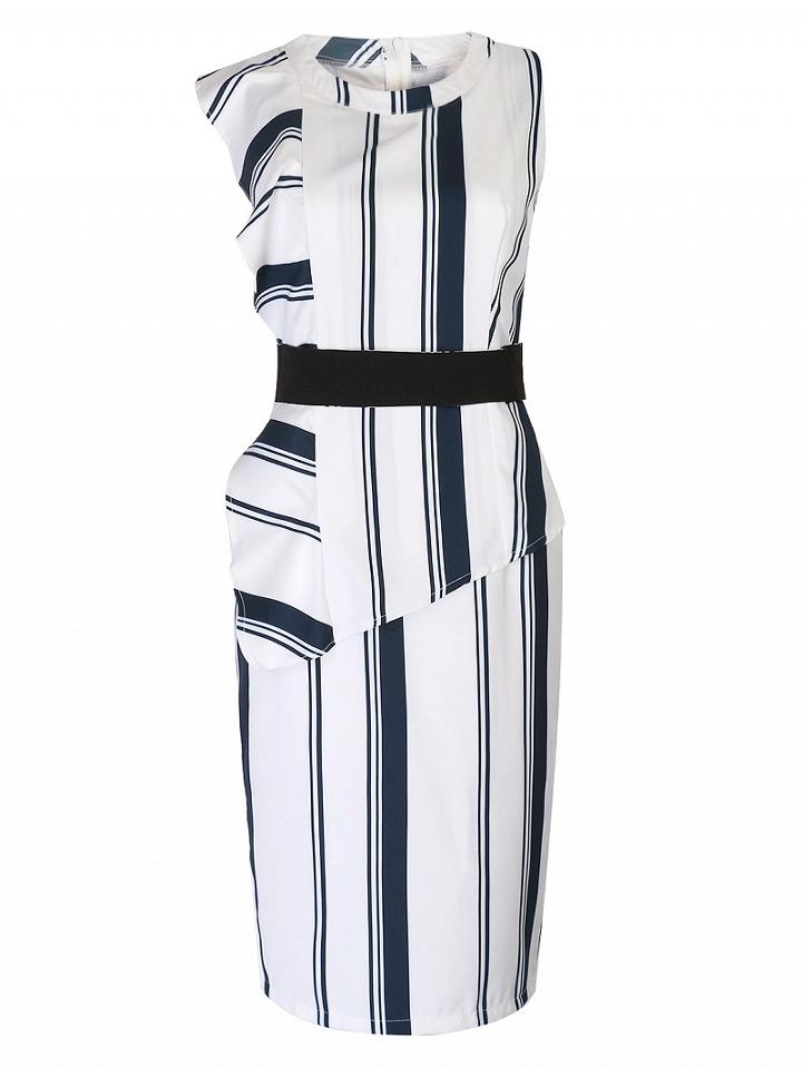 Choies Monochrome Striped Ruffle Detail Tailored Back Bodycon Dress
