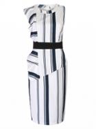 Choies Monochrome Striped Ruffle Detail Tailored Back Bodycon Dress