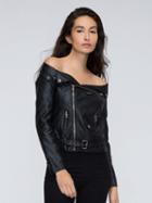 Choies Black Off Shoulder Leather Look Jacket
