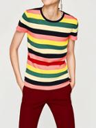 Choies Polychrome Stripe Round Neck Knit Short Sleeve T-shirt