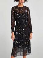 Choies Black Print Detail Long Sleeve Midi Dress And Cami Lining