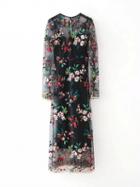 Choies Black Embroidery Floral Sheer Mesh Maxi Dress And Cami Lining