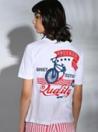 Choies White Letter And Bike Print Short T-shirt