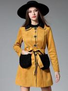 Choies Yellow Faux Suede Tie Waist Fluffy Pocket Long Sleeve Coat