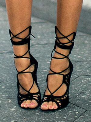 Choies Black Suede Peep Toe Tie Up Sandals