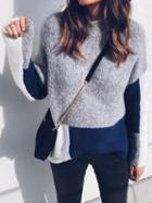 Choies Gray Contrast Long Sleeve Chic Women Sweater
