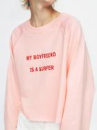 Choies Pink Text Print Front Raw Hem Sweatshirt