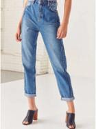 Choies Blue High Waist Edgefold Detail Chic Women Jeans